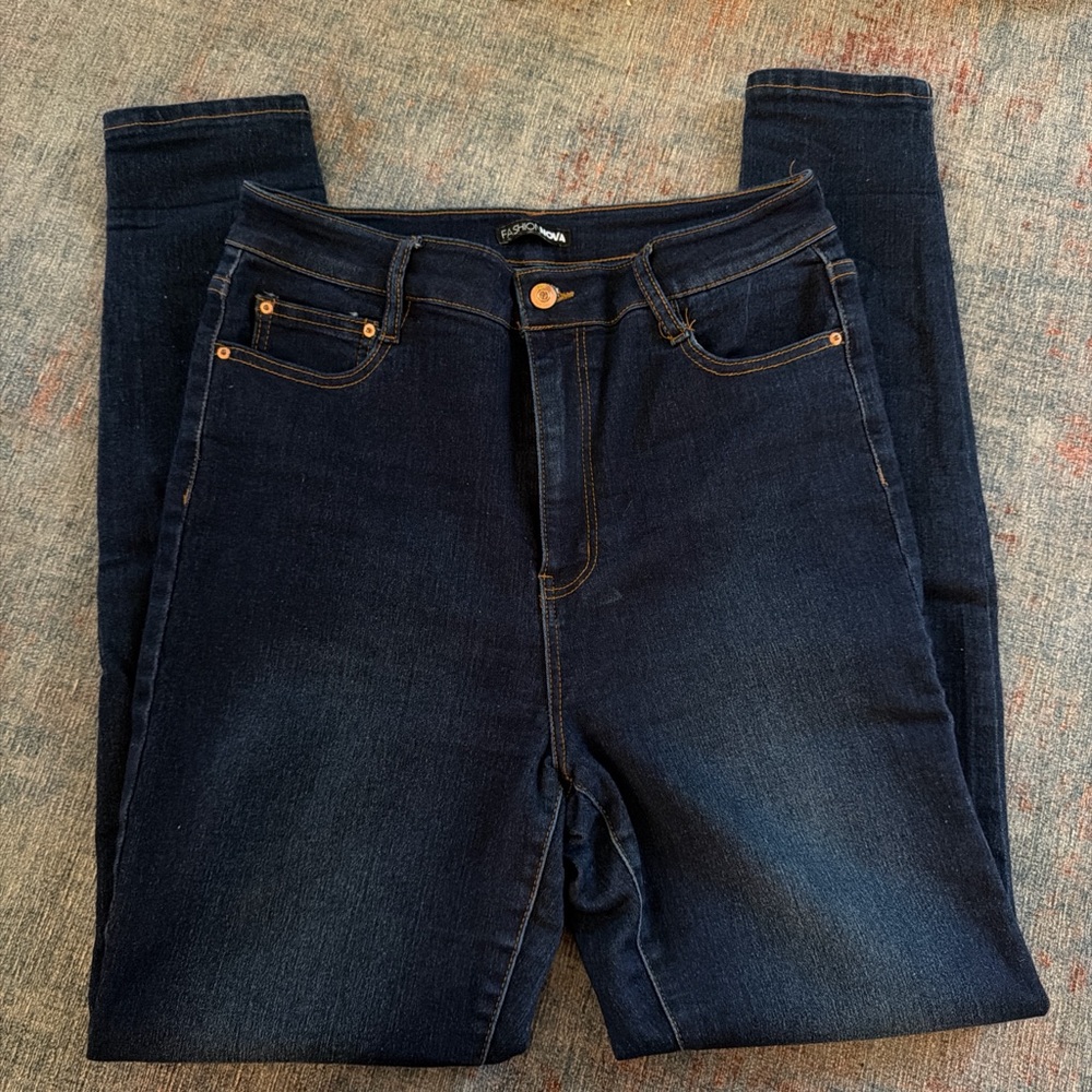 Fashion Nova Dark Indigo High-Rise Skinny Jeans size 11